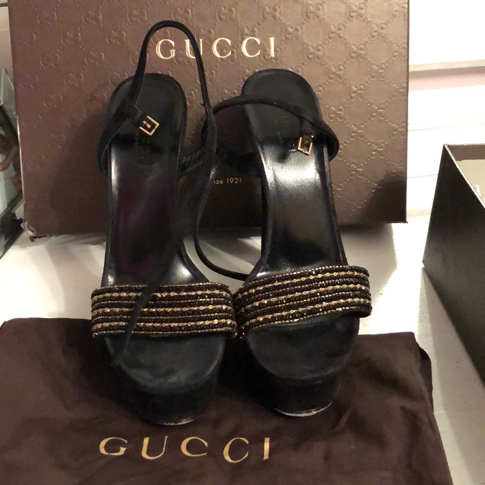 GUCCI black suede platform heel